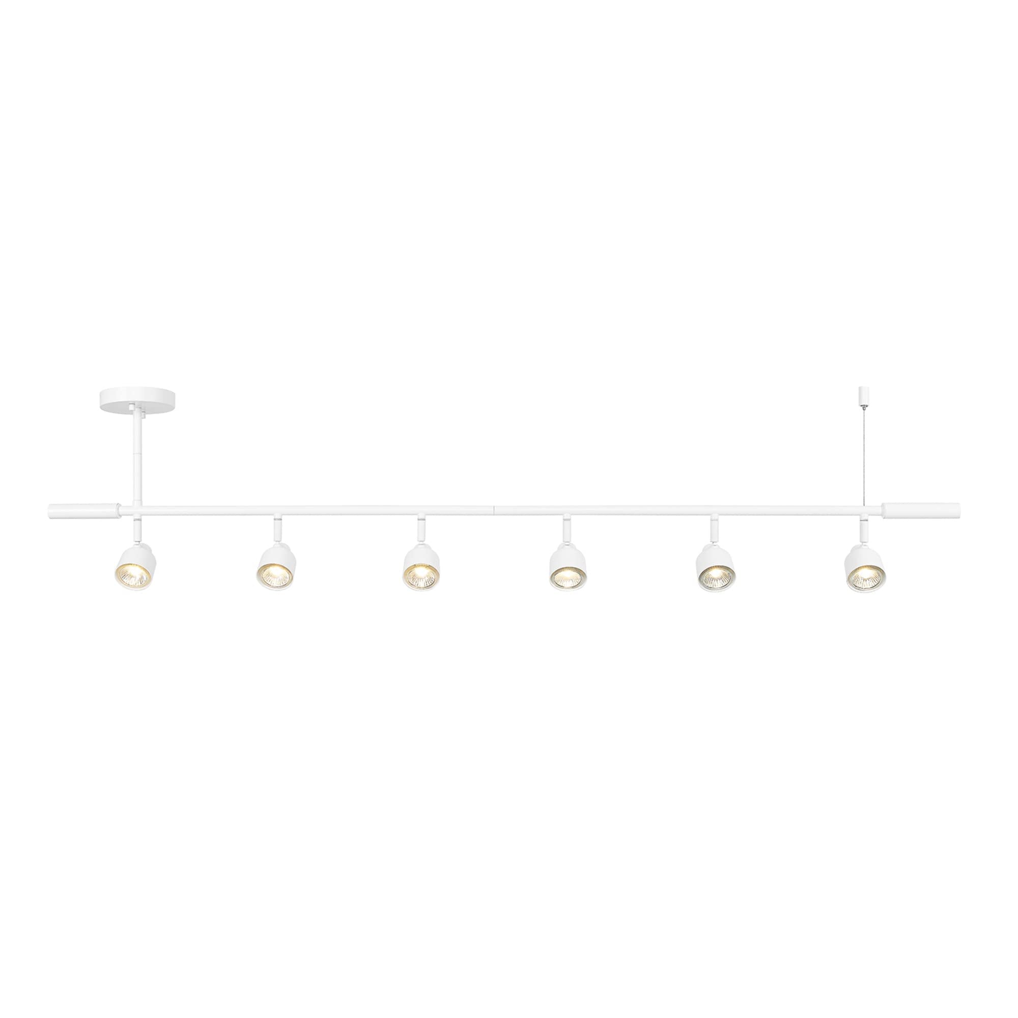 6-Light Complete Track Lighting Kit with Pivoting Track Heads, Matte White, Adjustable Height, Ceiling Light Fixture, LED Compatible, Ideal for Kitchen or Living Room