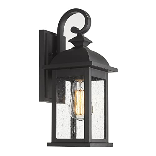 FEMILA Outdoor Wall Light Fixture,1-Light Exterior Waterproof Wall Sconce,E26 Socket Front Porch Lights,Anti-Rust Matte Black Finish with Seeded Glass Lampshade,4FD54B-BK