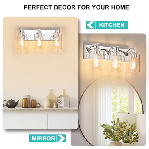 2-Light Bathroom Light Fixtures Modern Chrome Vanity Lights for Bathroom Lighting fixtures Over Mirror with Clear Glass Shade for Cabinet Mirror Bedroom Hallway