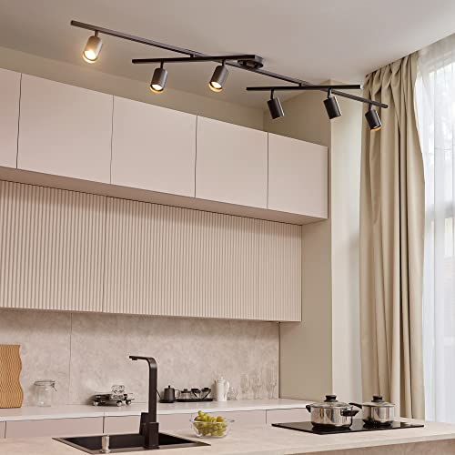 6-Light Track Lighting, Matte Black, Center Swivel Bars