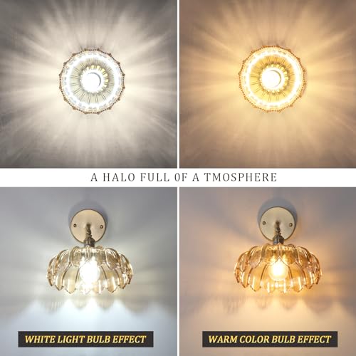 Semi Flush Mount Ceiling Light, Gold Hallway Vintage Lights Fixture Ceiling with Amber Peony Glass, Bulb Included, 4.72" Base Modern Ceiling Light Fixtures for Kitchen Bedroom