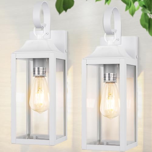 2 Pack Outdoor Light Fixtures Wall Mount, 15 Inch Gold Exterior Wall Sconces Waterproof, Large Outside Lights for House, Modern Wall Lanterns Clear Glass