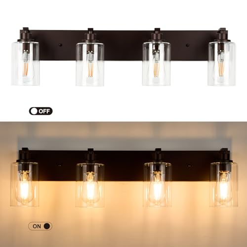 2-Light Bathroom Light Fixtures Modern Chrome Vanity Lights for Bathroom Lighting fixtures Over Mirror with Clear Glass Shade for Cabinet Mirror Bedroom Hallway