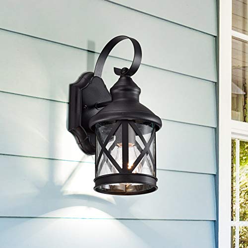 Oil Rubbed Bronze Exterior Wall Light Fixture, Outdoor Wall Lantern with Clear Water Glass, Outside Light for House Entryway Porch