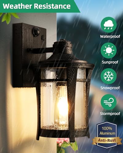 Motion Sensor Outdoor Lights, 3 Lighting Modes Porch Light Fixture for House, Dusk to Dawn Exterior Wall Light, Waterproof Aluminum Anti-Rust Lantern for Garage Entryway, Motion Activated