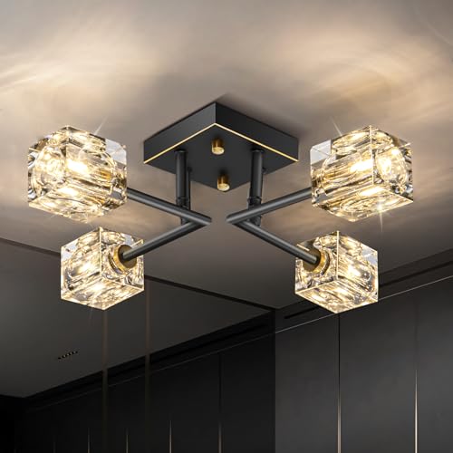 Semi Flush Mount Ceiling Light Fixture Modern 6 Lights Gold Crystal Chandelier,Brushed Nickel Sputnik Chandeliers for Hallway Entryway Bedroom Dining Room Farmhouse Kitchen Office