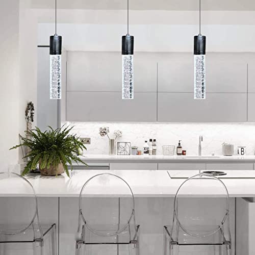 3 Lights Independent Kitchen Island Dining Room Light Pendant Light Fixtures Bubble Crystal Chandeliers Modern Kitchen Island Lighting Chandeliers Fixtures LED Lampara, 6000K LED Bulbs Included