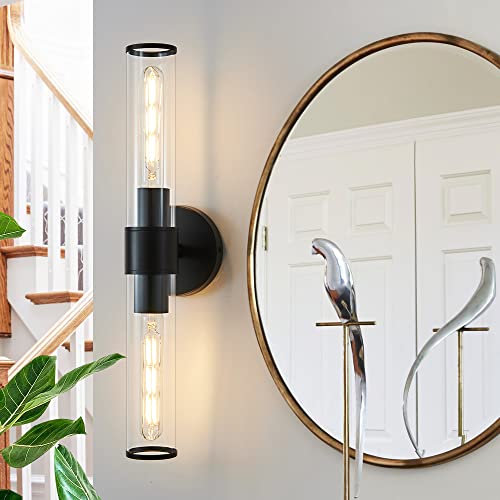 Gold Wall Sconce, Bathroom Light Fixtures in Clear Glass Indoor Wall Sconces, Modern Sconce Wall Lighting Up and Down Vanity Lights Fixtures for Bathroom,Living Room,Hallway, Kitchen