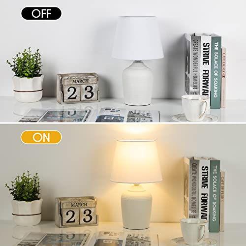 Small Table Lamps Set of 2, Bedside Nightstand Lamps for Bedroom Kid’s Room, Cute Desk Lamps with Studded Texture Base for Reading Nursery Living Room Office, White