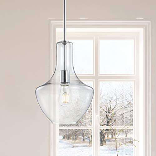 10.5" Glass/Metal LED Pendant Farmhouse Contemporary Dimmable Dining Room Living Room Kitchen Foyer Bedroom Hallway, Oil Rubbed Bronze/Clear