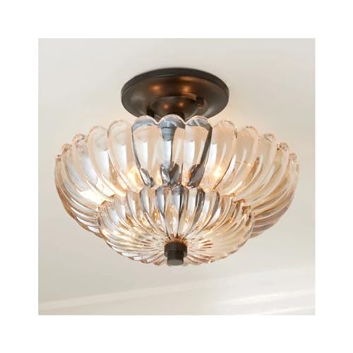 Ceiling Lights Semi Flush Mount Ceiling Light, Brown Glass Chandeliers, Black Base Modern Lighting, Light Fixture Suitable for Living Room Kitchen Bedroom Hallway... Bulb Not Included