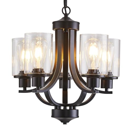 5-Light Dining Room Chandelier,Modern Small Chandeliers Black Rustic Metal Farmhouse High Ceiling Pendant Light Fixtures for Living Room,Kitchen,Foyer,Bedroom