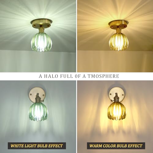 Semi Flush Mount Ceiling Light, Gold Hallway Vintage Lights Fixture Ceiling with Amber Peony Glass, Bulb Included, 4.72" Base Modern Ceiling Light Fixtures for Kitchen Bedroom