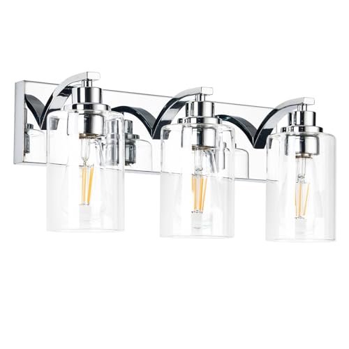 2-Light Bathroom Light Fixtures Modern Chrome Vanity Lights for Bathroom Lighting fixtures Over Mirror with Clear Glass Shade for Cabinet Mirror Bedroom Hallway