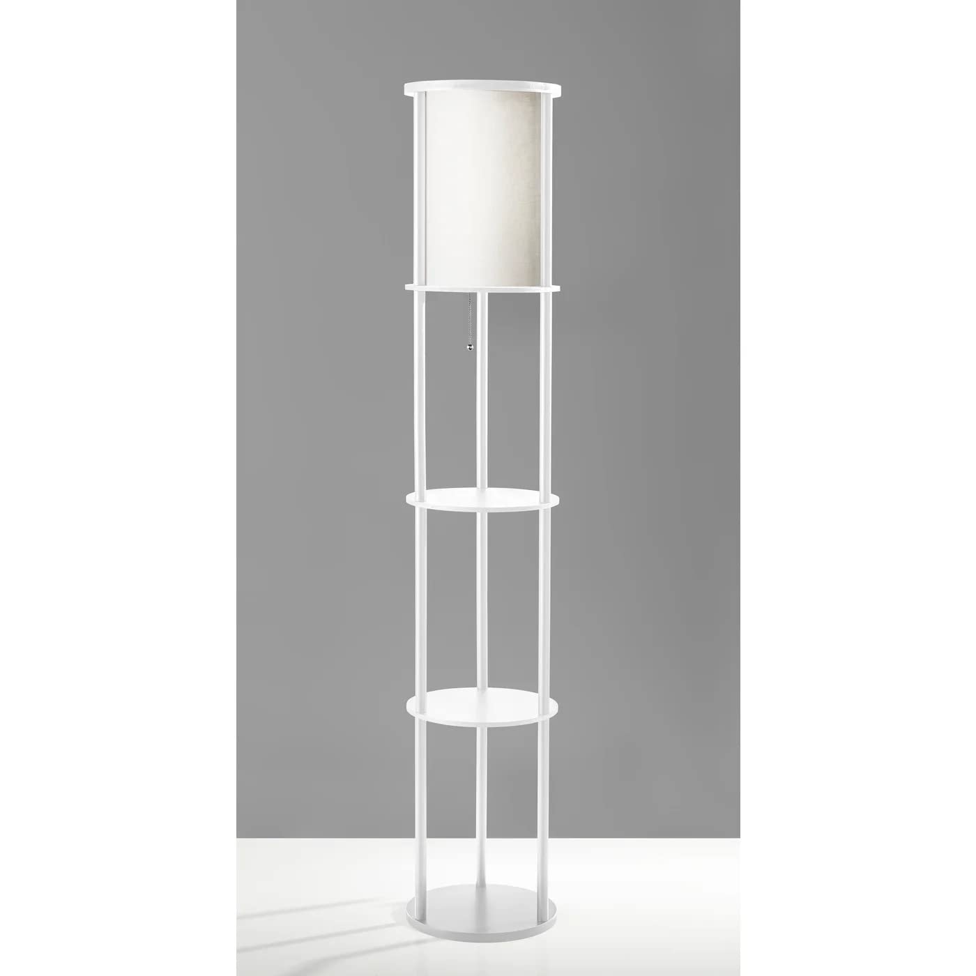 Stewart Round Shelf Floor Lamp, Natural Wood Finish