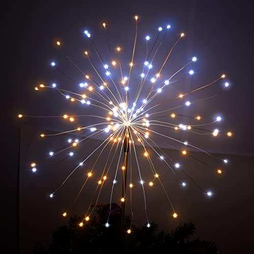 Solar Firework Lights, 2 Pack 120 LEDs 2 Lighting Modes Outdoor Waterproof for Garden Patio Walkway Pathway Party Wedding Christmas Decorative - Cool White