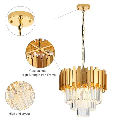 Gold Crystal Pendant Light Mini Modern Luxury Crystal Pendant Light Perfect for Dining Room, Bedroom, Kitchen, Living Room 3-Pack