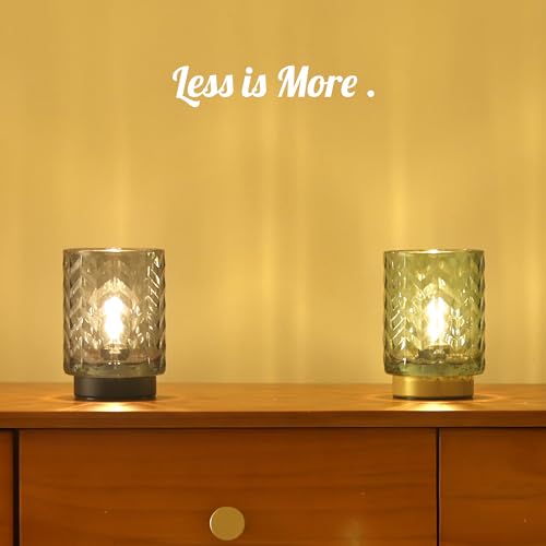 Battery Operated Lamp with Timer, Small Table Lamp with LED Bulb, Glass Cordless Lamps Beside Table Light for Living Room, Bedroom, Entryway Diamond Design-Green