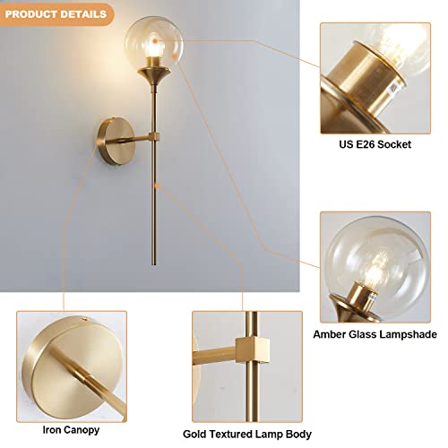 Lighting Modern Smoke Grey Glass Globe Black Matte Slim Wall Sconce Light with Long Arm Vintage Industrial Wall Sconce for Hallway, Stairs, Bathroom Mirror