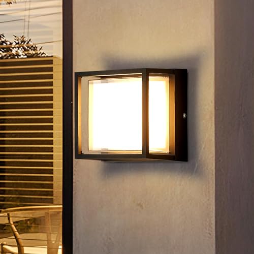 18W Modern Outdoor Lights for House, Front Porch Lights, Exterior Wall Mount Light Fixtures 3000K, Outdoor Patio LED Lights Waterproof, Aluminium Black Warm White