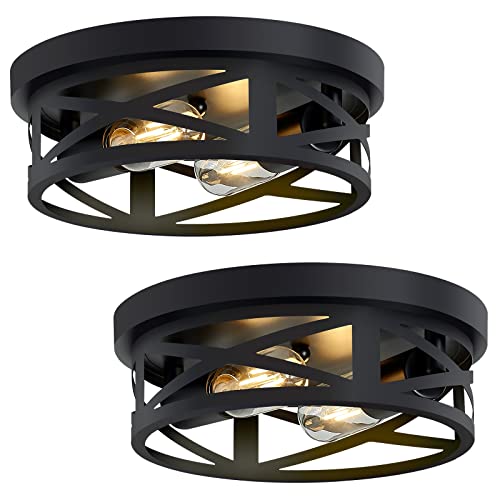 Flush Mount Ceiling Light Fixture,3-Light Ceiling Light Fixture for Hallway, Black Hallway Light Fixtures Ceiling,Light Fixtures Ceiling Mount for Kitchen,Farmhouse,Hall (1 Pack) (13.1inch)