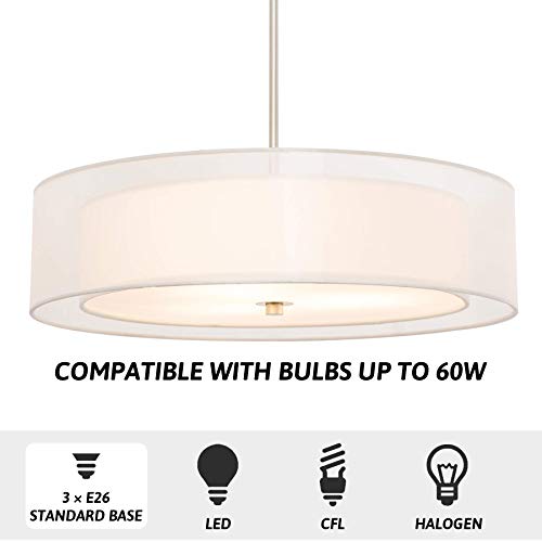 4-Light Drum Chandeliers, 18" Pendant Light Fixture with 2-Layer Fabric Shade E26 Bases, Adjustable Swivel Joint Hanging Light Fixture for Bedroom Living Room Kitchen Hallway, Antique Brass