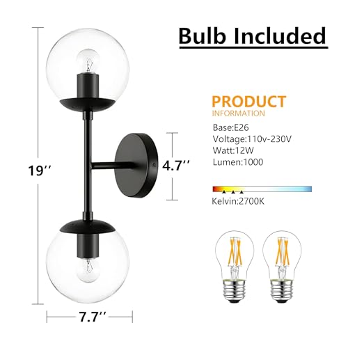 Mid Century Modern Bathroom Vanity Light Matte Black Bathroom Vanity Light Fixtures Globe Sconce 2 Light Bathroom Vanity Light Gold Vanity Light Mid Century Wall Sconce