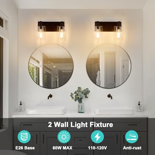 2-Light Bathroom Light Fixtures Modern Chrome Vanity Lights for Bathroom Lighting fixtures Over Mirror with Clear Glass Shade for Cabinet Mirror Bedroom Hallway