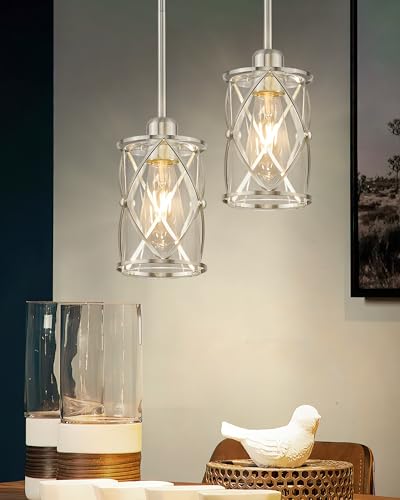 Brushed Gold Pendant Light Fixtures, 3-Light Modern Dining Room Cluster Pendant Light with Milky Glass, Mid Century Cage Hanging Pendant Lighting for Kitchen, Adjustable, CH9176BGW3