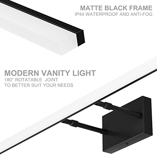 31.5 inch Modern Black Vanity Light Adjustable Bathroom Light Fixtures Over Mirror Rotatable Vanity Lighting 5500K