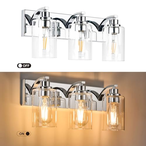 2-Light Bathroom Light Fixtures Modern Chrome Vanity Lights for Bathroom Lighting fixtures Over Mirror with Clear Glass Shade for Cabinet Mirror Bedroom Hallway