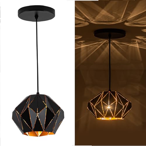 Industrial Black Pendant Light Fixture, Metal Pendant Lighting Chandelier with Geometric Diamond Shade Ceiling Vintage Pendant Lamp for Kitchen Island Dining Living Room Bedroom 1- Light