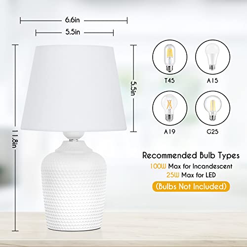 Small Table Lamps Set of 2, Bedside Nightstand Lamps for Bedroom Kid’s Room, Cute Desk Lamps with Studded Texture Base for Reading Nursery Living Room Office, White