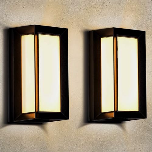 18W Modern Outdoor Lights for House, Front Porch Lights, Exterior Wall Mount Light Fixtures 3000K, Outdoor Patio LED Lights Waterproof, Aluminium Black Warm White