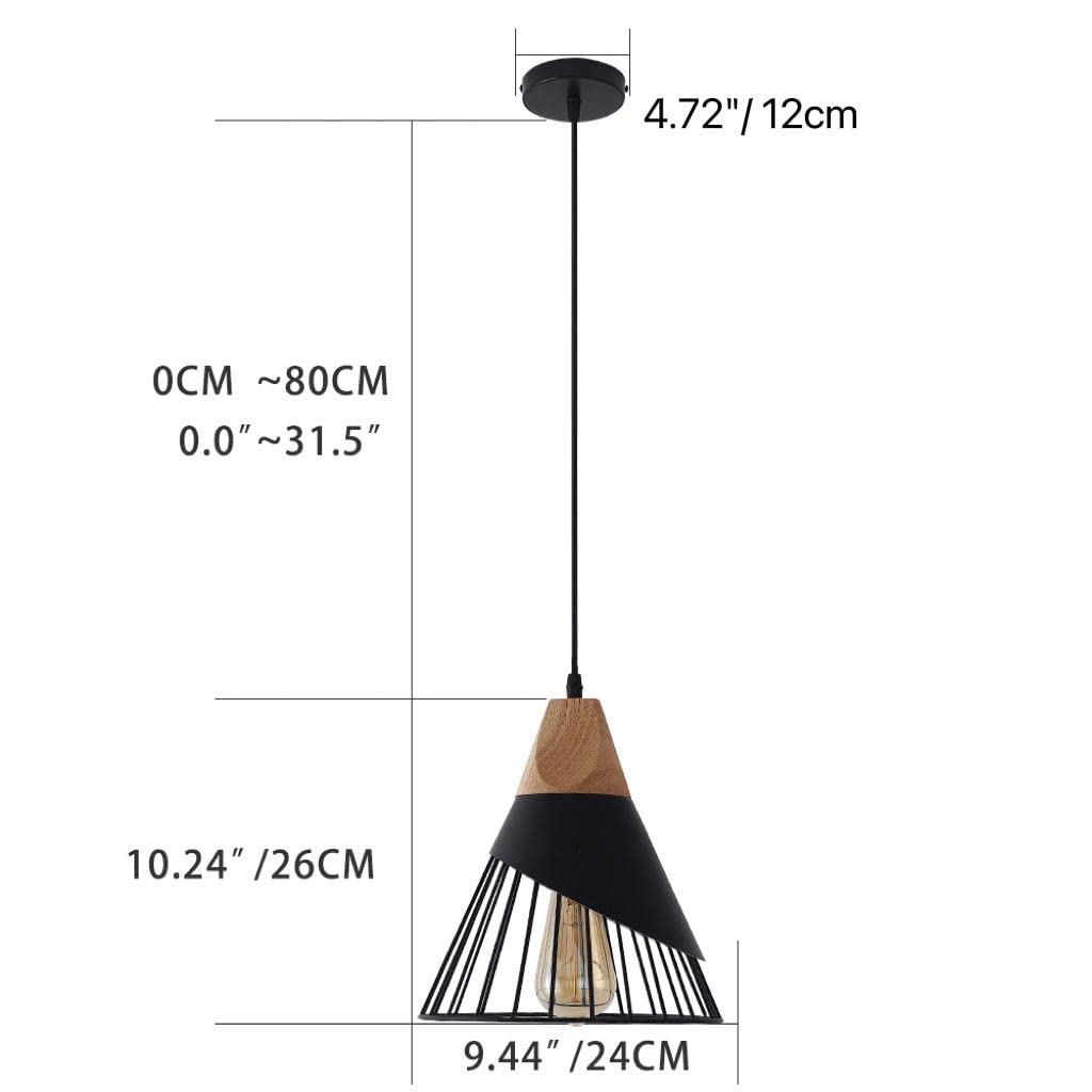 Modern Black Pendant Light Over Kitchen Island, Adjustable Wood Hanging Light Fixture,Industrial Pendant Lighting for Dining Room,Living Room,Bedroom,Hallway,Kitchen,Bar