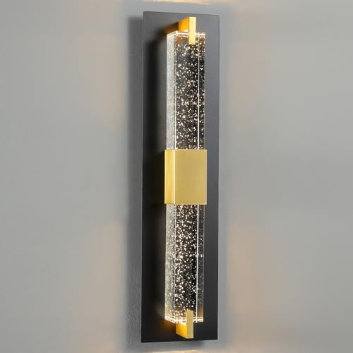 LED Wall Sconce Light: 19 Inch Black Modern Sconces Wall Lighting 3000K Dimmable Crystal Wall Lamps Indoor Bathroom Sconce Wall Mount Light Fixtures for Living Room/Bedroom/Hallway