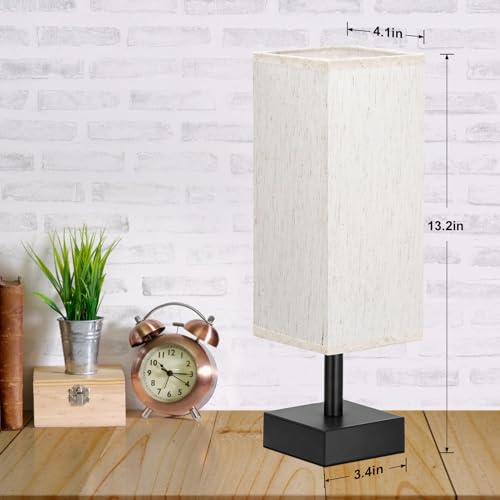 Small Table Lamp for Bedroom - Bedside Lamps for Nightstand, Minimalist Night Stand Light Lamp with Square Fabric Shade, Desk Reading Lamp for Kids Room Living Room Office Dorm