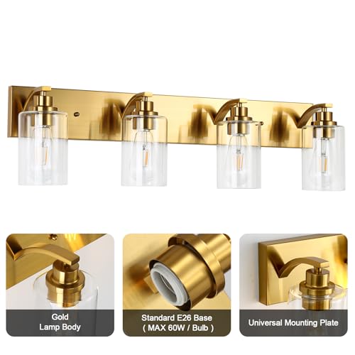 2-Light Bathroom Light Fixtures Modern Chrome Vanity Lights for Bathroom Lighting fixtures Over Mirror with Clear Glass Shade for Cabinet Mirror Bedroom Hallway