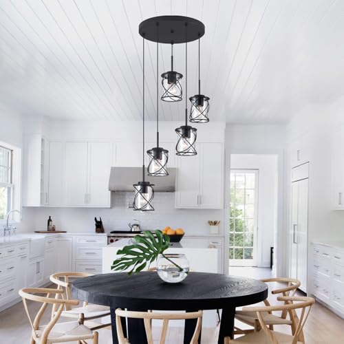 Modern Kitchen Island Pendant Lighting Adjustable Hanging Ceiling Lamp, Linear Pendant Light for Kitchen Island, 6-Light Hanging Chandelier Light for Dining Room, Brushed Nickel