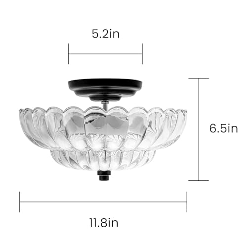 Ceiling Lights Semi Flush Mount Ceiling Light, Brown Glass Chandeliers, Black Base Modern Lighting, Light Fixture Suitable for Living Room Kitchen Bedroom Hallway... Bulb Not Included