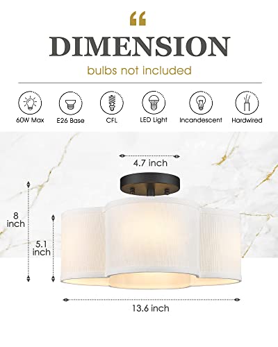 Gold Semi Flush Mount Ceiling Light, Close to Ceiling Light Fixtures with Fabric Shade in Quatrefoil Shape, Farmhouse Brass Ceiling Light for Kitchen Dining Hallway Bedroom, AD-22007-4SF-GD