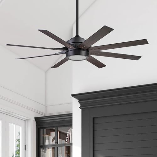 Ceiling Fans Xerxes, 62 Inch Contemporary LED Ceiling Fan with Light and Remote Control, 8 Blades with Dual Finish, Reversible Motor - 51628-01 (Brushed Nickel)