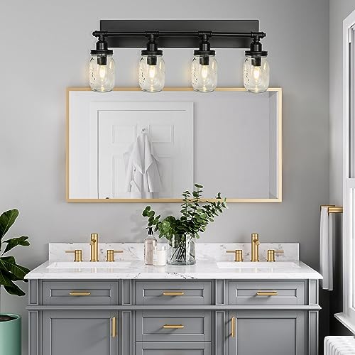 Bathroom Wall Light Fixtures, Industrial Mason Jar Vanity Light, Wall Sconce with Black Finish (3 Lights)