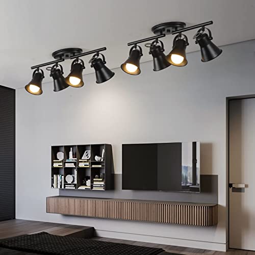 3-Light Track Lighting Kit,Black Semi Flush Mount Ceiling Light with 3 Rotatable Light Heads,Industrial Accent Lighting for Livingroom,Bathroom,Hallway,Art Wall,Bathroom,Kitchen.(3-Light)