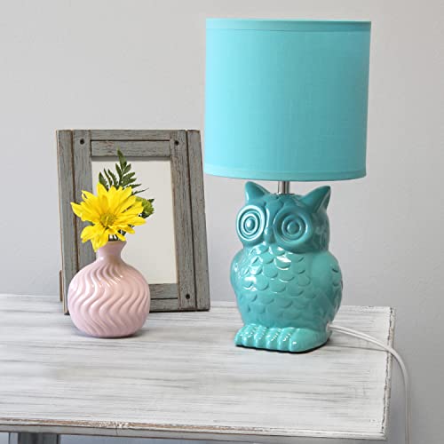 12.8" Tall Contemporary Ceramic Owl Bedside Table Desk Lamp w Matching Fabric Shade for Decor, Bedroom, Nightstand, Living Room, Entryway, Kids' Room, Nursery, Sage Green