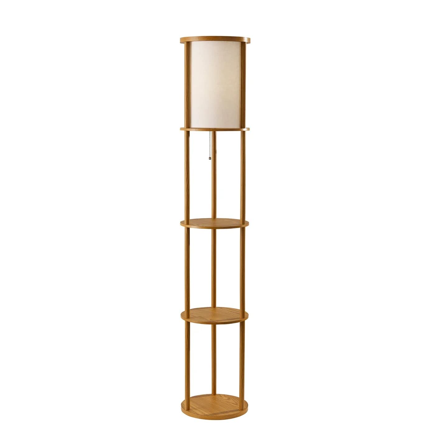 Stewart Round Shelf Floor Lamp, Natural Wood Finish