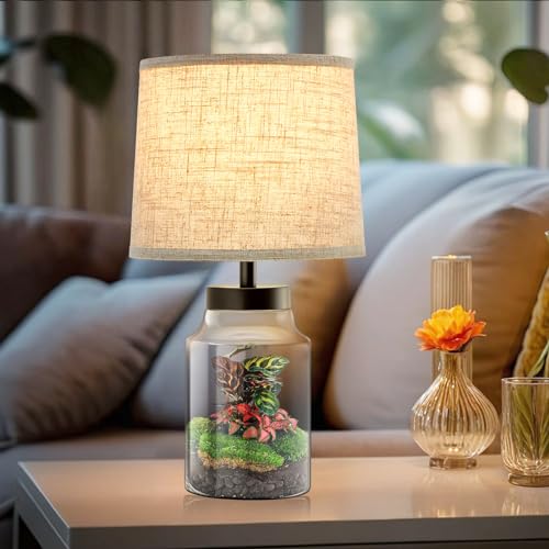 Fillable Table Lamp, Table Lamp with Clear Glass Fillable Modern Table Lamp with Black Square lampshade Beside Lamp for Living Room Bedrooms Office Bulbs Included(Black Square)