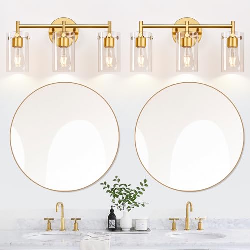 Bathroom Light Fixtures 2023 Upgrade, 3-Light Matte Black Bathroom Vanity Light, Black Bathroom Lights Over Mirror with Clear Glass Shade, Bathroom Wall Sconces for Mirror Bedroom Living Room Hallway