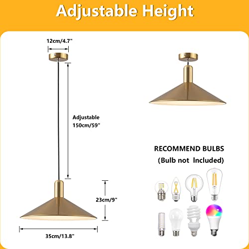 Lighting Mid Century Modern Dome Pendant Light Gold and Black Barn Pendant Light Brass Cone Ceiling Pendant Light Fixture Farmhouse Kitchen Island Lighting (Gold)