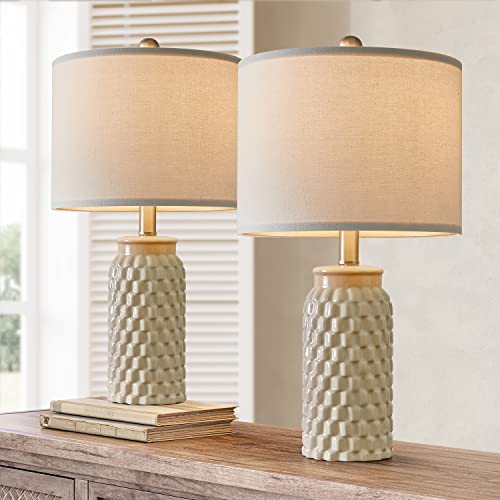 20.5" White Modern Ceramic Bedside Lamp Set of 2 for Bedroom Decor Farmhouse Table Lamp for Living Room Office Dorm